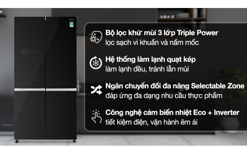 Tủ lạnh Hitachi Inverter 640 lít Multi Door R-WB640VGV0 GBK